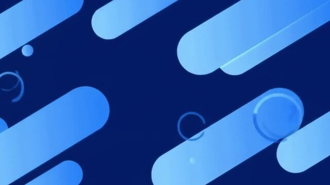 vector illustration of a abstract background Digital art background with a dark blue base and layers of light blue and slightly darker blue rounded rectangles and circles arranged diagonally. The shap