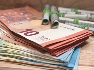 Closeup shot of euro money on white background