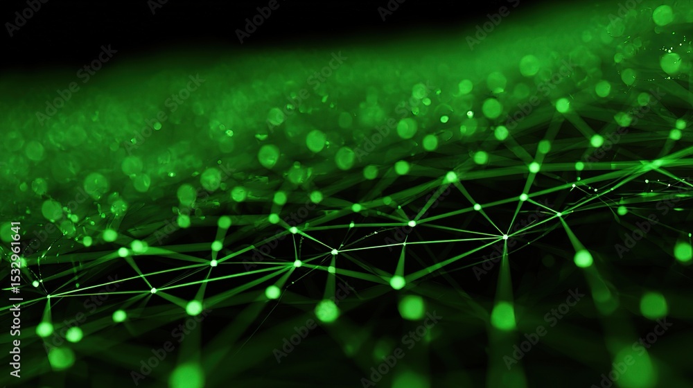 Poster abstract bright green data grid with nodes on dark background