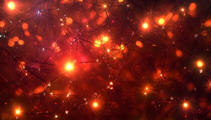 Fototapeta premium Intricate network of fractured light patterns in deep crimson.