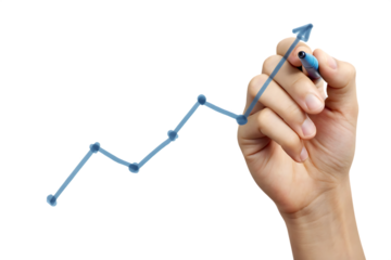 Hand drawing upward trending graph isolated on a white background
