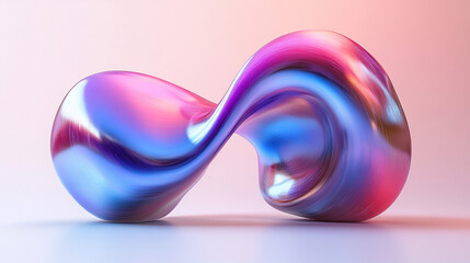 Iridescent swirling abstract sculpture on gradient background