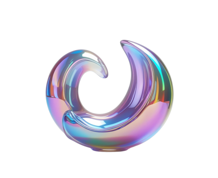 3D-rendered iridescent design element with a liquid, organic glass gradient form. Transparent and floating on a clear background—ideal for modern branding, UI/UX design, digital art, or creative visua
