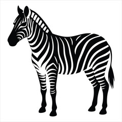 Fototapeta premium Zebra Silhouette Facing Left – Animal Vector Design, Wild Safari Animal, Jungle Artwork, Black and White Zebra Graphic, Wildlife Symbol, Nature Drawing, African Wild Animal Art