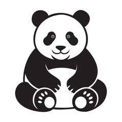 Panda Silhouette in Vector Art with White Color Background. Cute vector panda teddy