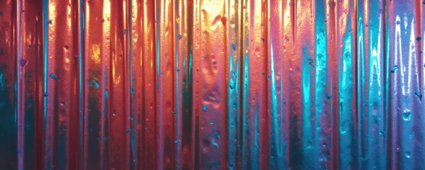 Vibrant, reflective surface with vertical lines showcasing blue and red hues, creating a dynamic and colorful background perfect for various creative projects.