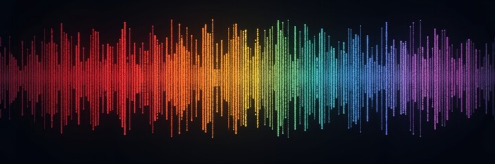 Vibrant soundwave graphic displaying a spectrum of colors, symbolizing music, audio, and creativity against a dark background.