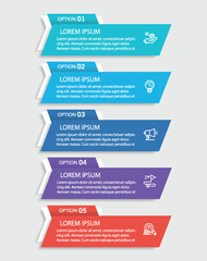 Infographic template with 5 options, steps, process chart. Can be used for workflow layout, diagram, annual report, web design	
