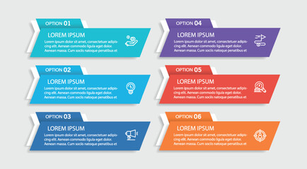 Infographic vector design template with 6 options, steps or processes. Can be used for workflow layout, diagram, annual report, web design	
