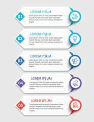 Infographic template with 5 options, steps, process chart. Can be used for workflow layout, diagram, annual report, web design	
