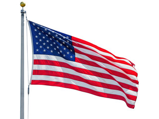 photorealistic image of the United States flag waving in the wind with a transparent background