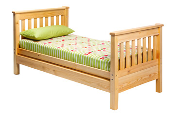 Wooden twin bed frame isolated on a white background png ai generated