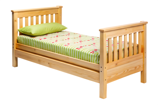 Wooden twin bed frame isolated on a white background png ai generated