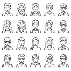 Smiling diverse individuals in simple line art style