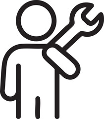 Simple Black and White Icon of a Person Holding a Wrench on Their Shoulder minimalist black