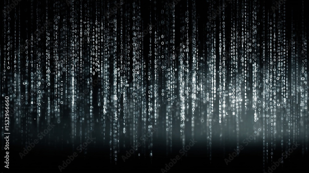 Poster abstract digital rain of binary code over black background