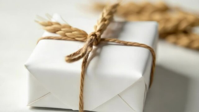 A small white box tied with twine, ideal for rustic or vintage-themed designs.