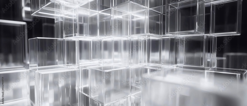 Poster illuminated transparent cube arrangement with monochrome color scheme