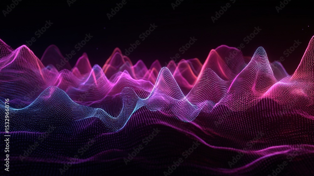 Poster abstract waveform wireframe background in neon colors for audio design