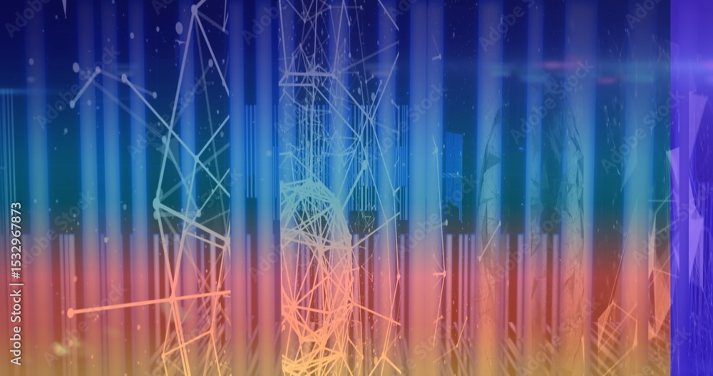 Poster displaying wireframe structures with vertical light bars in visualization, with points and streaks