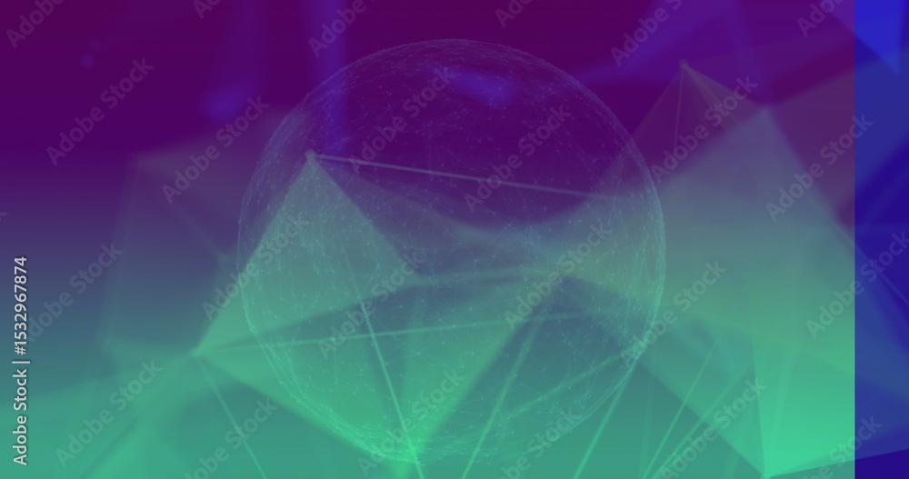 Aufkleber floating clear sphere occupying center in virtual space, with network lines, dots and triangles