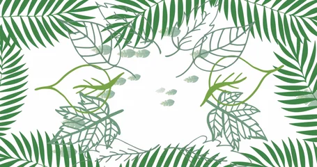 Gardinen Arranging stylized green leaf illustrations into decorative frame on white canvas, botanical motif © vectorfusionart