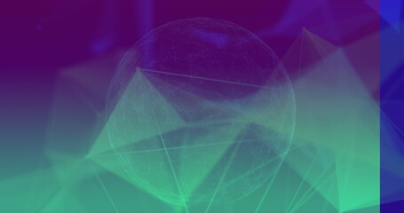 Floating clear sphere occupying center in virtual space, with network lines, dots and triangles