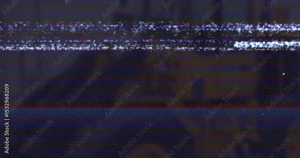 Poster displaying horizontal static bars spanning frame on dark blue-black screen, showing glitch pattern