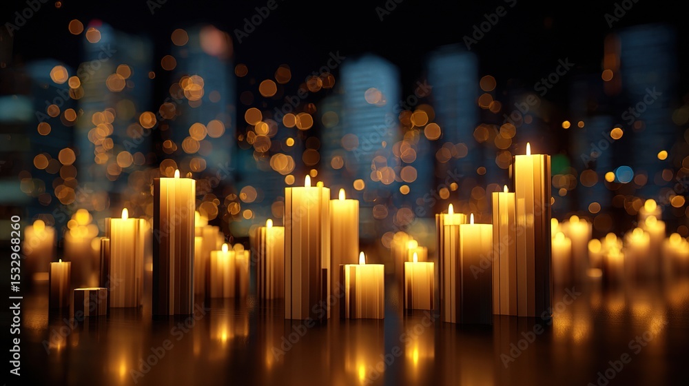 Poster abstract glowing candles floating against a bokeh background