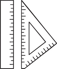 Black and White Line Art Illustration of a Ruler and a Triangle Ruler for Drafting line