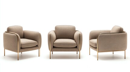 This stylish set of three modern armchairs offers comfort and elegance, perfect for contemporary interiors