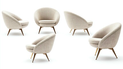 A collection of elegant armchairs showcased from different angles. These modern, cozy chairs feature a stylish design with soft upholstery, perfect for any contemporary home decor.