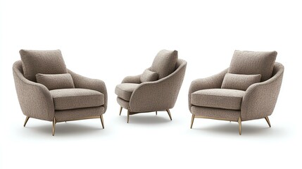 A set of modern, stylish armchairs featuring soft, beige upholstery and elegant wooden legs, perfect for adding a cozy touch to any living space