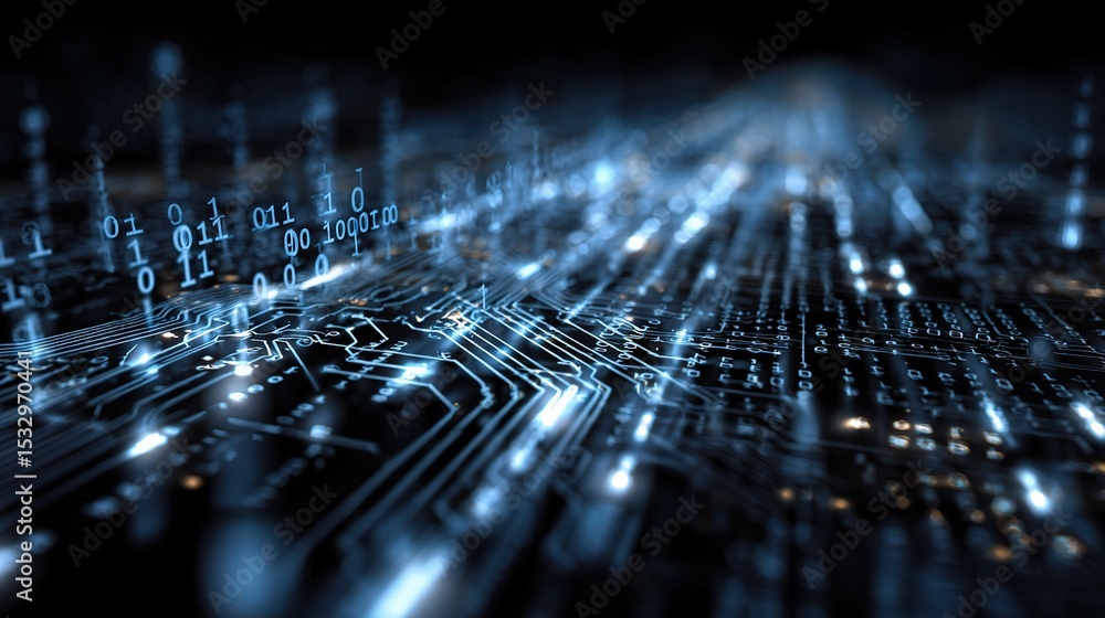 Poster abstract digital technology background with circuit patterns and data
