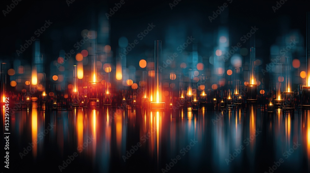 Poster abstract glowing candles floating against dim background in forex design