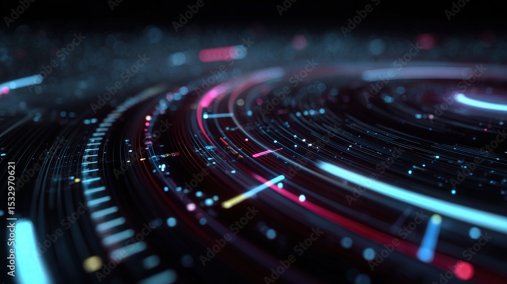 Poster abstract data visualization with floating holographic gauges