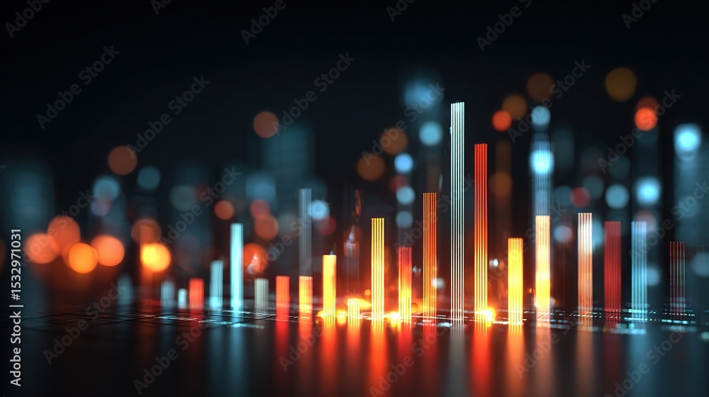 Poster 3d glowing financial graph background with luminescent elements