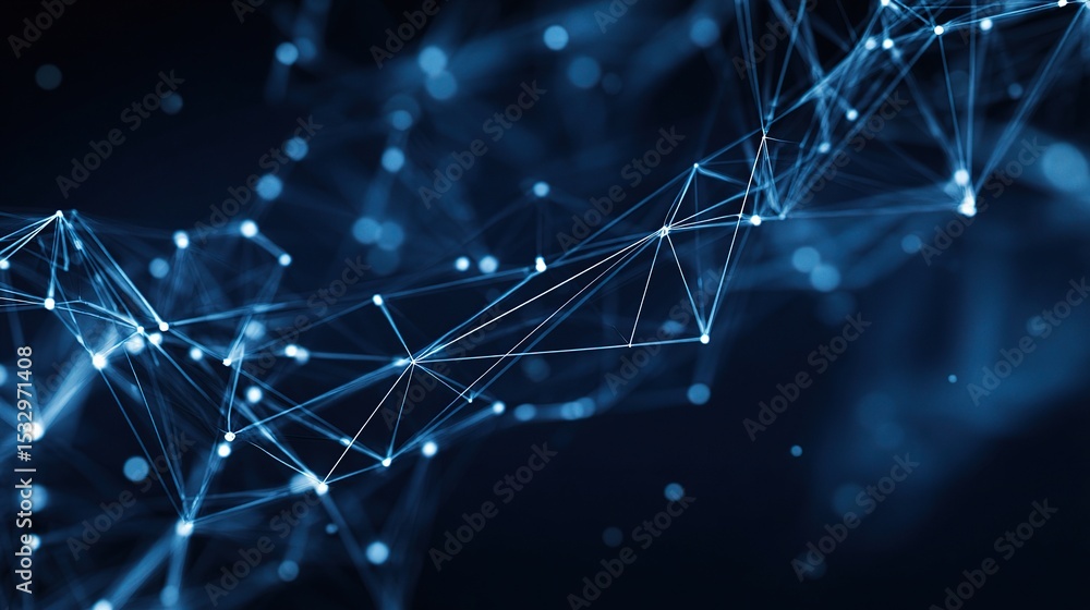 Poster abstract blue polygonal network of connecting lines and dots