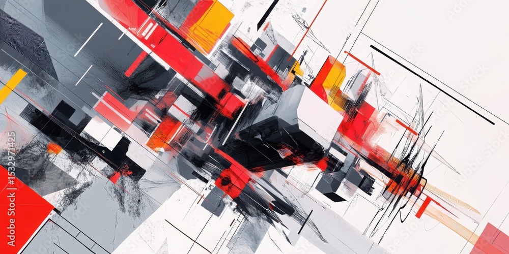 Aufkleber dynamic abstract composition with geometric shapes and bold colors on a white background