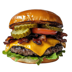 Close-up of a gourmet cheeseburger
