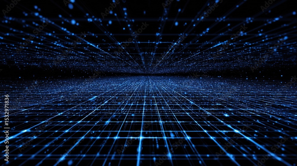 Poster abstract blue techno grid with dimensional lines in perspective