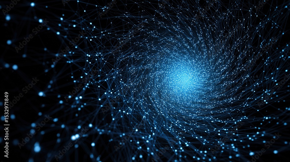 Poster abstract blue digital data vortex with connecting lines and dots