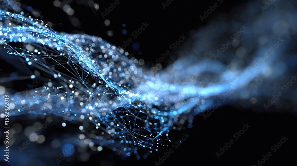 Aufkleber abstract blue particle swarm with connection lines in dark background