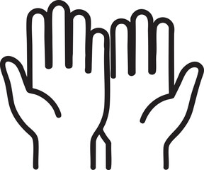 Simple Line Art Illustration of Two Open Hands with Fingers Extended and Palms Facing Upward in Black and White