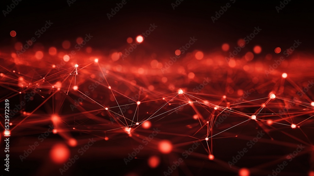 Poster Abstract Technology Background with Red Holographic Network Design