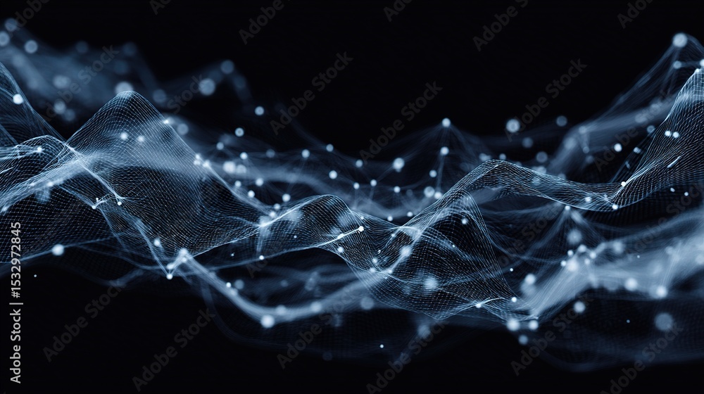 Poster abstract digital blue wave pattern with light elements in background