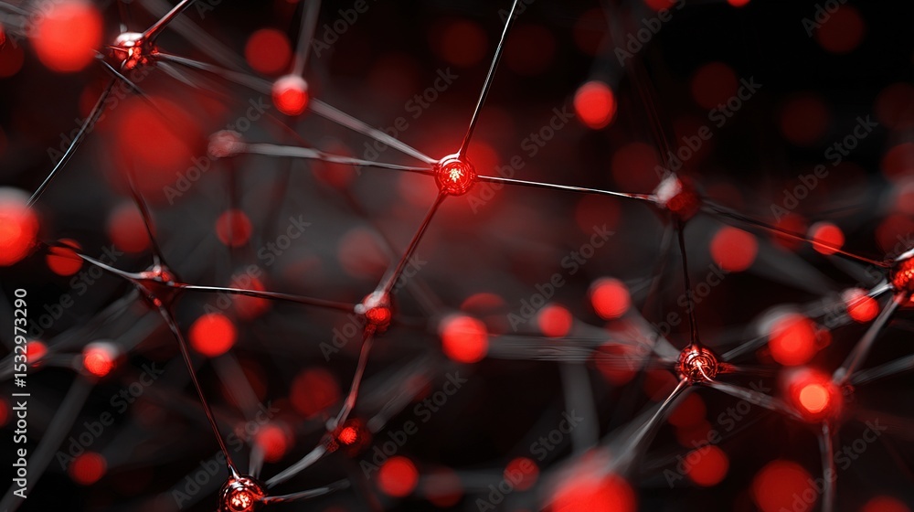 Poster abstract technology network background with glowing red nodes