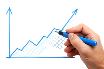 Hand drawing upward trending graph isolated on a white background