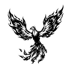 Obraz premium Hand-drawn phoenix in flight with retro flame detail and stipple grain texture