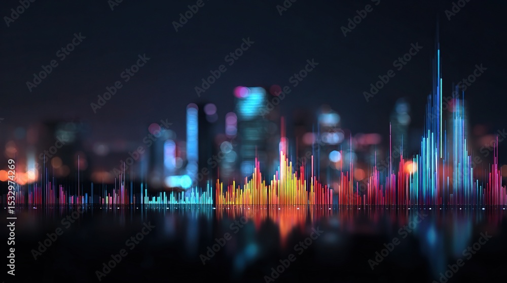 Aufkleber neon futuristic trading graph with floating data visualization